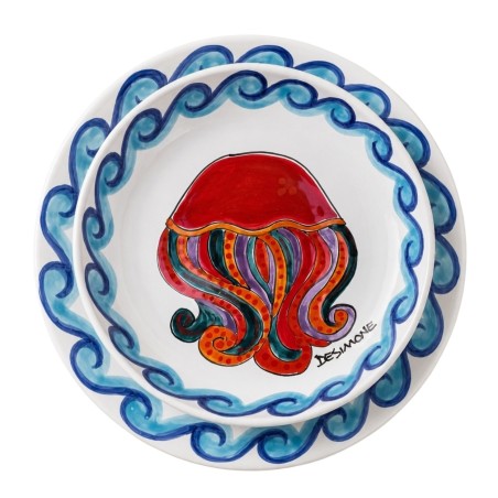 Round plate Folk Jellyfish De Simone Sicilian Pottery Round plate Folk Jellyfish De Simone Sicilian Pottery